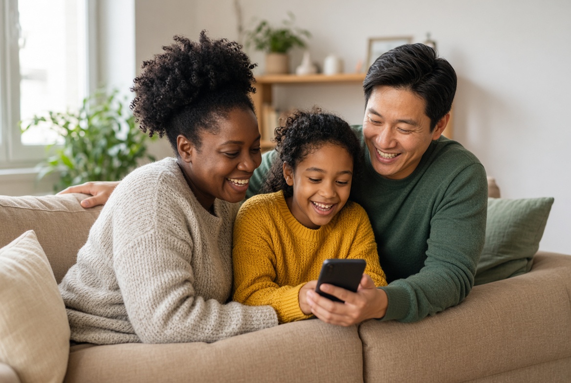Familia con el móvil