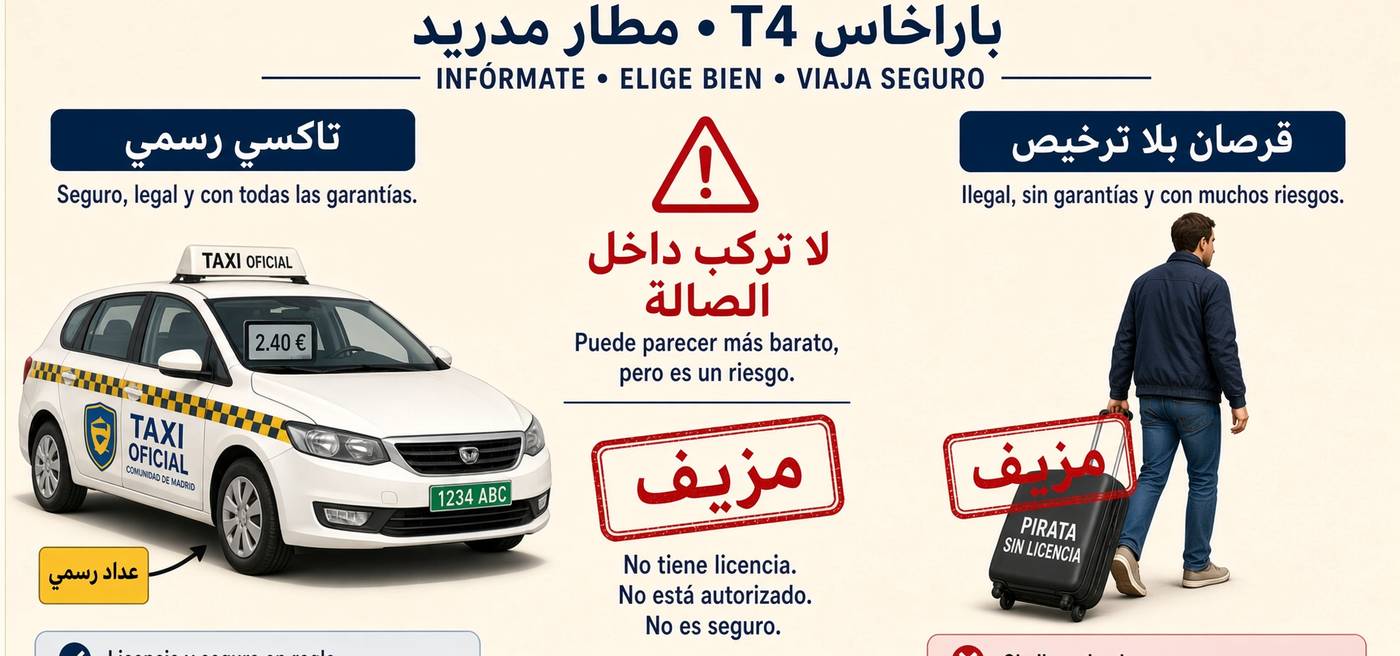 Taxi oficial en la T4 de Barajas