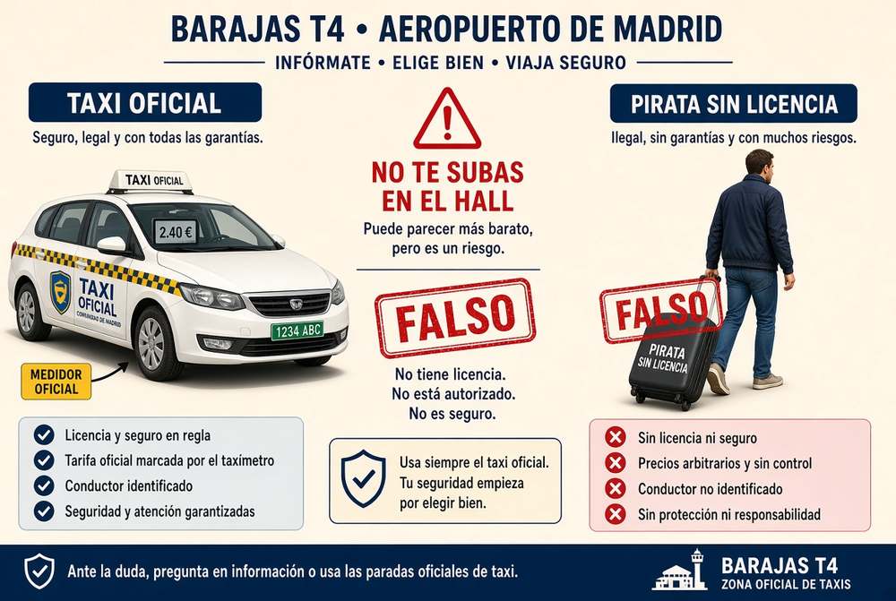 Taxi oficial frente a pirata en T4